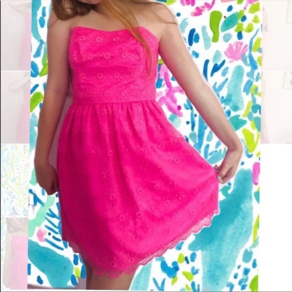 Lilly Pulitzer Payton Pop Pink Strapless Dress Floral Organza NWT